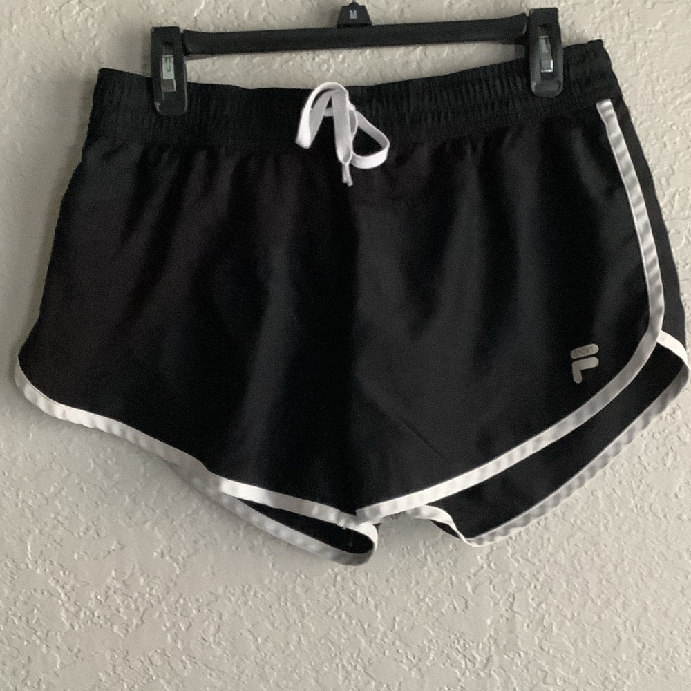 Fila Black Athletic Shorts with White Piping